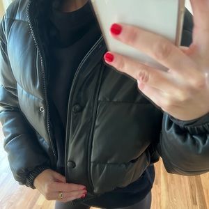 faux leather puffer coat